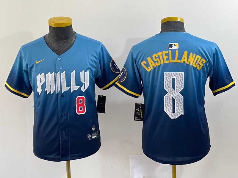 Womens Philadelphia Phillies #8 Nick Castellanos Blue 2024 City Connect Limited Stitched Jerseys